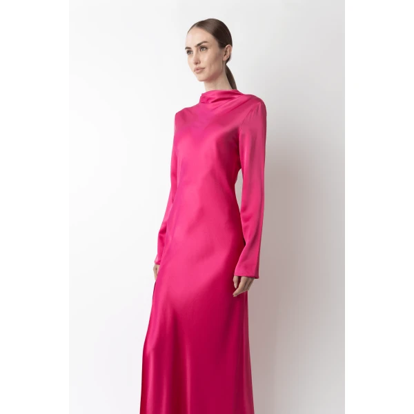 LAPOINTE Satin Draped Neck Bias Dress - Pink Dresses - New York Luxury Fashion at Luxury Shoes 