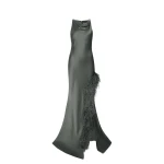 LAPOINTE Satin Halter Gown With Feathers - Green Dresses - New York Luxury Fashion at Luxury Shoes 