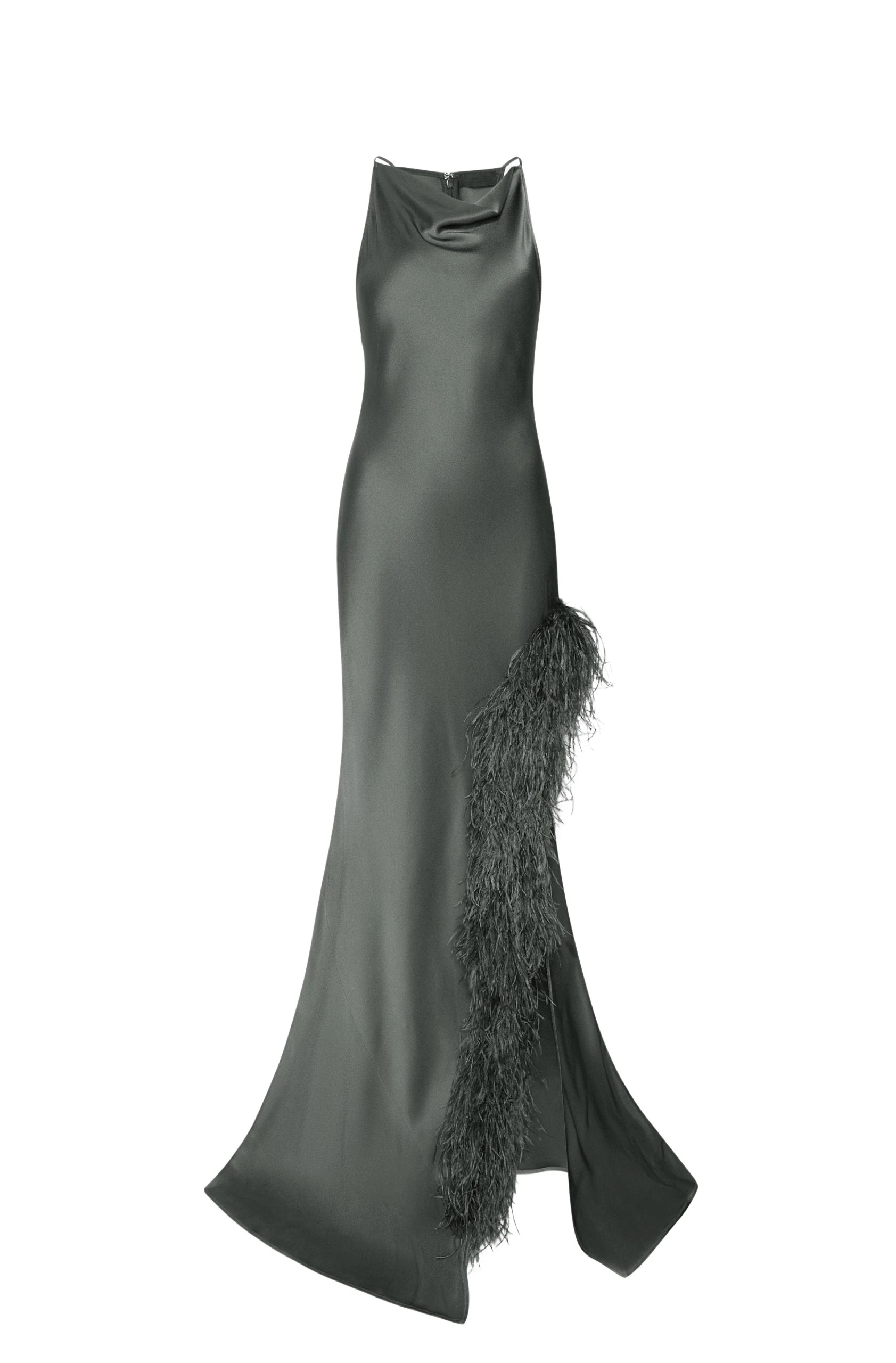 Lapointe-Satin-Halter-Gown-With-Feathers-scaled77041_nobg LAPOINTE Satin Halter Gown With Feathers - Green Dresses - New York Luxury Fashion at Luxury Shoes