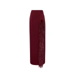 LAPOINTE Satin High Waist Slit Maxi Skirt With Feathers - Red Skirts - New York Luxury Fashion at Luxury Shoes 