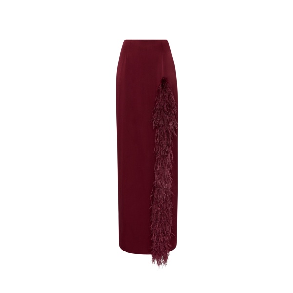 LaPointe Satin High Waist Slit Maxi Skirt With Feathers