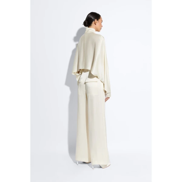 LAPOINTE Satin Relaxed Pleated Pant - Ivory Pants - New York Luxury Fashion at Luxury Shoes 