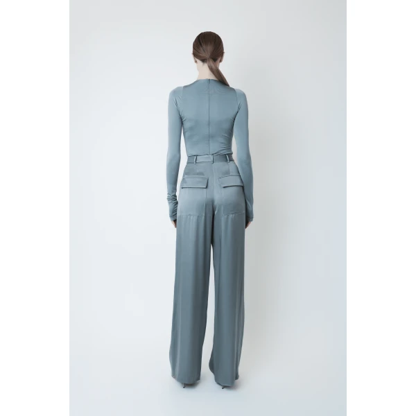 LAPOINTE Satin Relaxed Pleated Pant - Blue Pants - New York Luxury Fashion at Luxury Shoes 