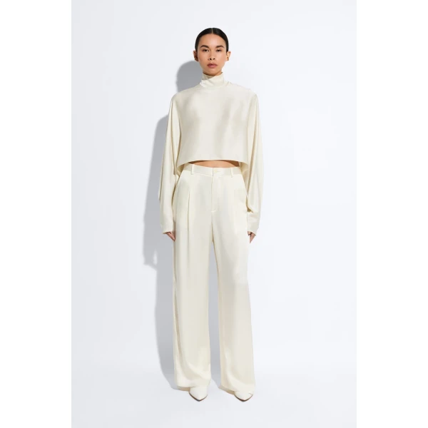 LaPointe Satin Relaxed Pleated Pant, view 4