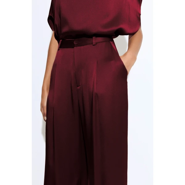 LAPOINTE Satin Relaxed Pleated Pant - Red Pants - New York Luxury Fashion at Luxury Shoes 