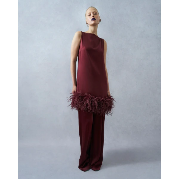 LAPOINTE Satin Relaxed Pleated Pant - Red Pants - New York Luxury Fashion at Luxury Shoes 