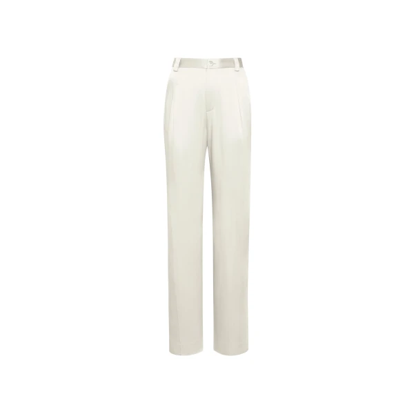 LAPOINTE Satin Relaxed Pleated Pant - Ivory Pants - New York Luxury Fashion at Luxury Shoes 