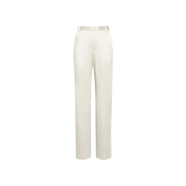 LAPOINTE Satin Relaxed Pleated Pant - Ivory Pants - New York Luxury Fashion at Luxury Shoes 