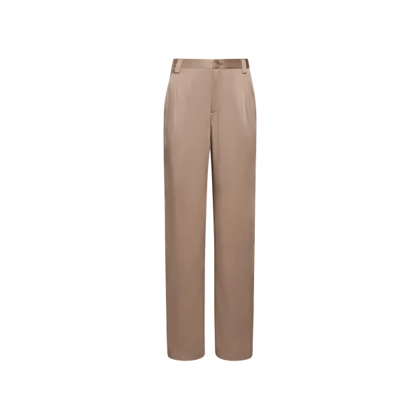LAPOINTE Satin Relaxed Pleated Pant - Beige Pants - New York Luxury Fashion at Luxury Shoes 