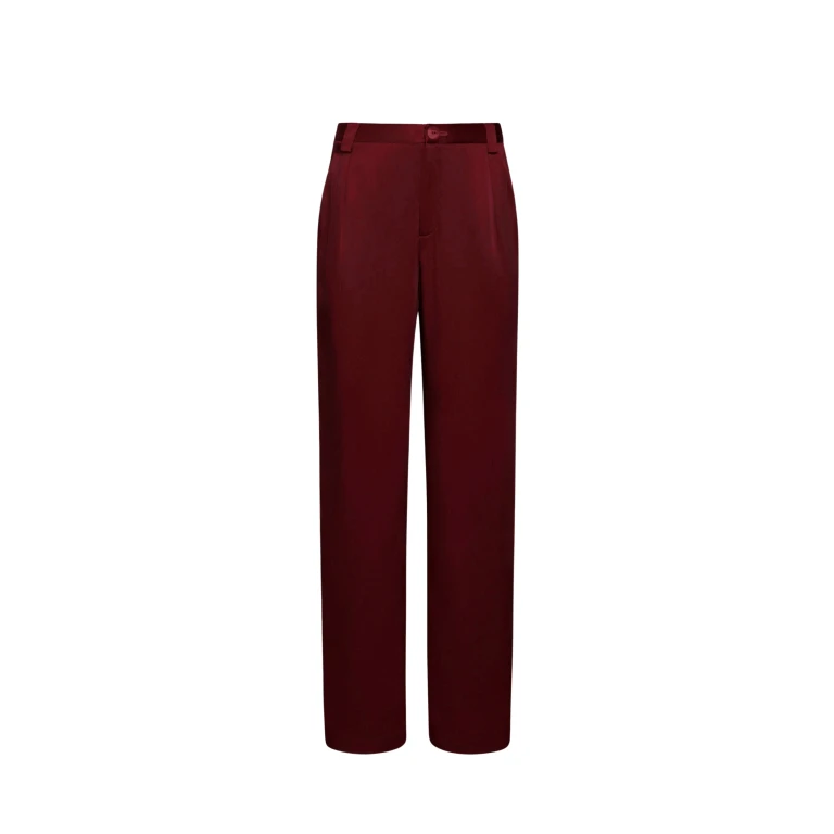 LAPOINTE Satin Relaxed Pleated Pant - Red Pants - New York Luxury Fashion at Luxury Shoes 