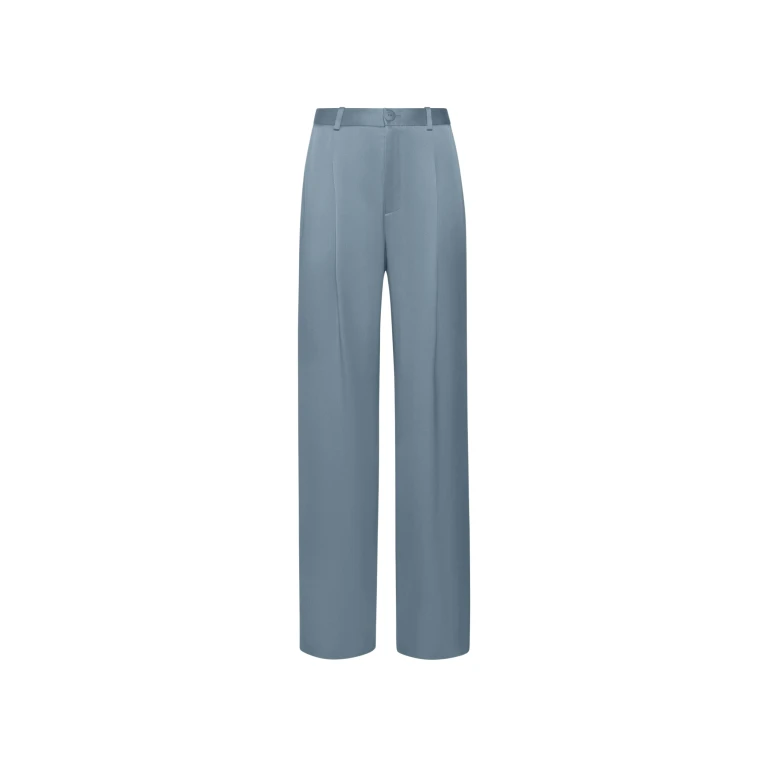 LAPOINTE Satin Relaxed Pleated Pant - Blue Pants - New York Luxury Fashion at Luxury Shoes 