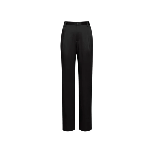 LAPOINTE Satin Relaxed Pleated Pant - Black Pants - New York Luxury Fashion at Luxury Shoes 