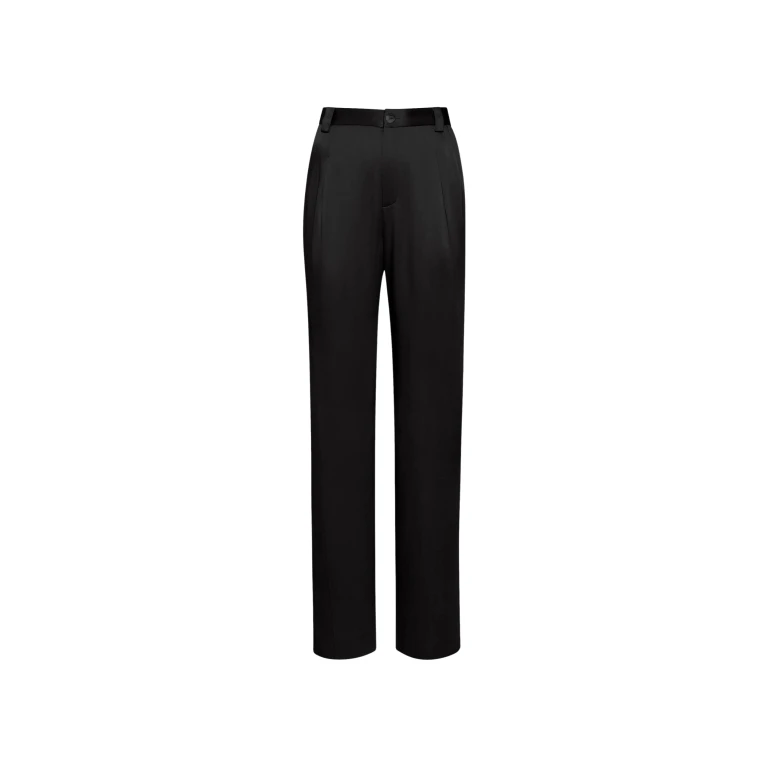 LAPOINTE Satin Relaxed Pleated Pant - Black Pants - New York Luxury Fashion at Luxury Shoes 