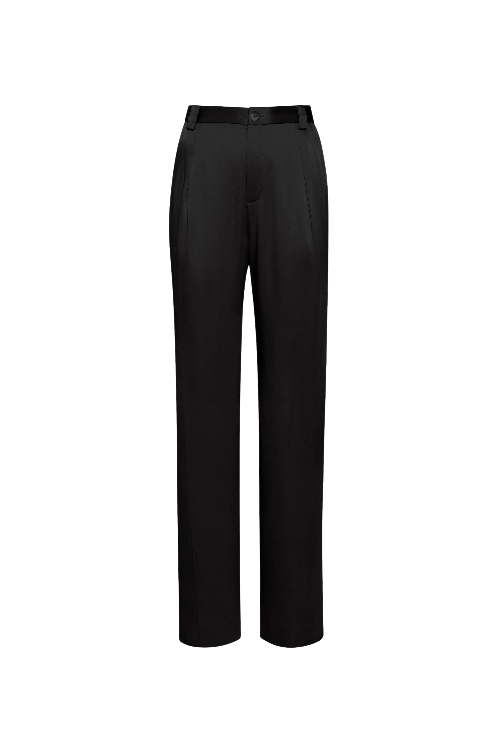 LAPOINTE Satin Relaxed Pleated Pant - Black Pants - New York Luxury Fashion at Luxury Shoes 