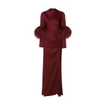 LAPOINTE Satin Tab Gown With Feathers - Red Dresses - New York Luxury Fashion at Luxury Shoes 