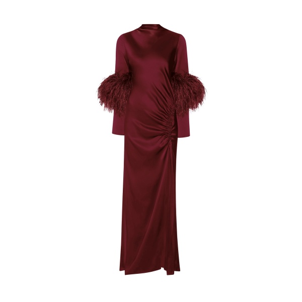 LaPointe Satin Tab Gown With Feathers