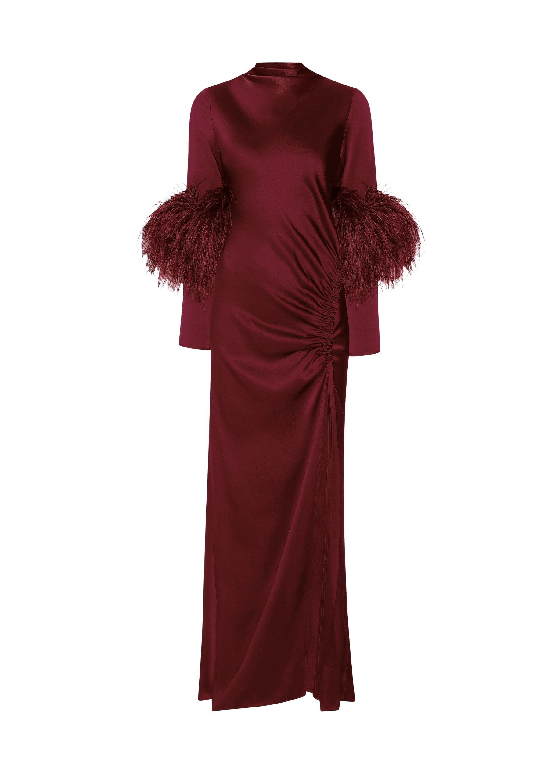 LAPOINTE Satin Tab Gown With Feathers - Red Dresses - New York Luxury Fashion at Luxury Shoes 