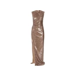 LAPOINTE Sheer Sequin Ruched Gown With Slit - Beige Dresses - New York Luxury Fashion at Luxury Shoes 