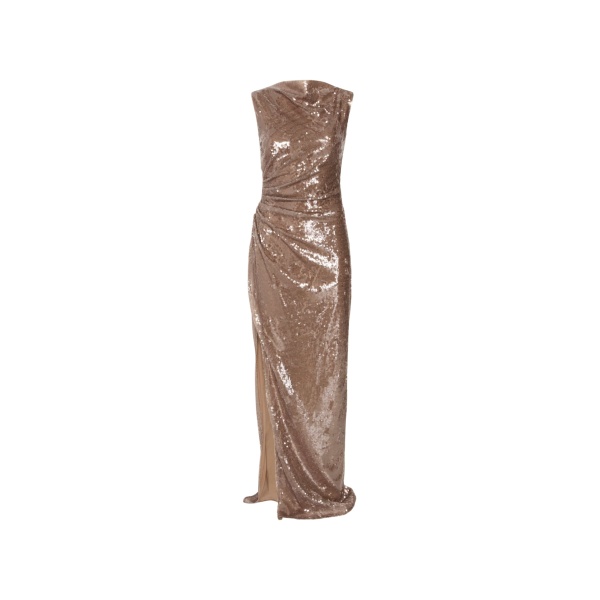 LaPointe Sheer Sequin Ruched Gown With Slit