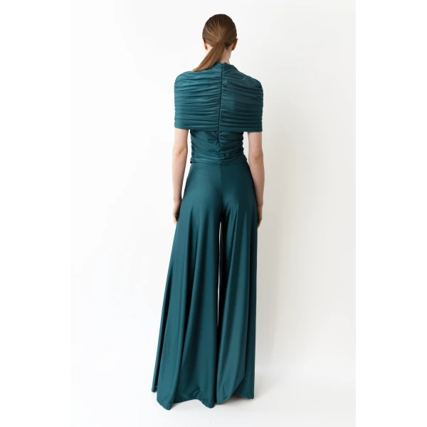 LAPOINTE Shine Jersey Wide Leg Pant - Blue Pants - New York Luxury Fashion at Luxury Shoes 