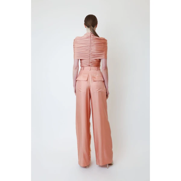 LaPointe Silky Twill Relaxed Pleated Pant With Feathers, view 3
