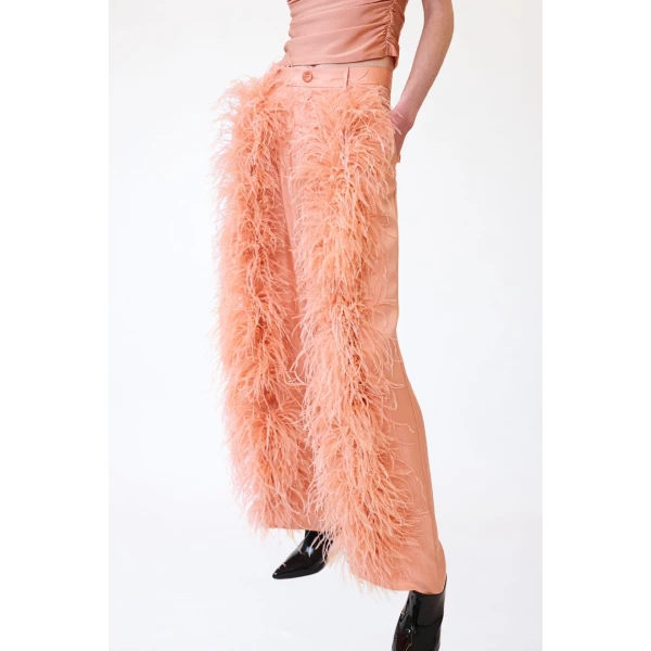 LaPointe Silky Twill Relaxed Pleated Pant With Feathers, view 4