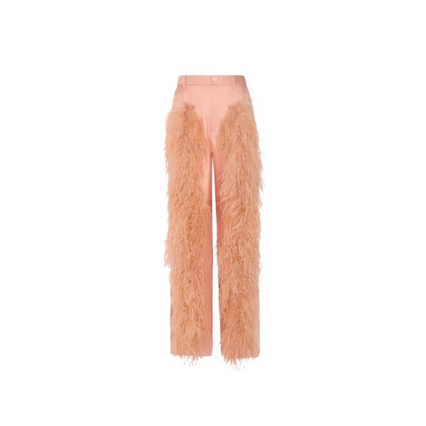 LaPointe Silky Twill Relaxed Pleated Pant With Feathers