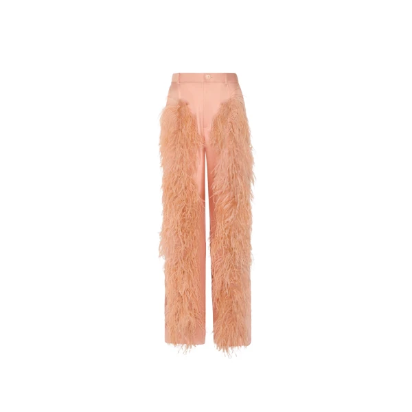LAPOINTE Silky Twill Relaxed Pleated Pant With Feathers - Pink Pants - New York Luxury Fashion at Luxury Shoes 