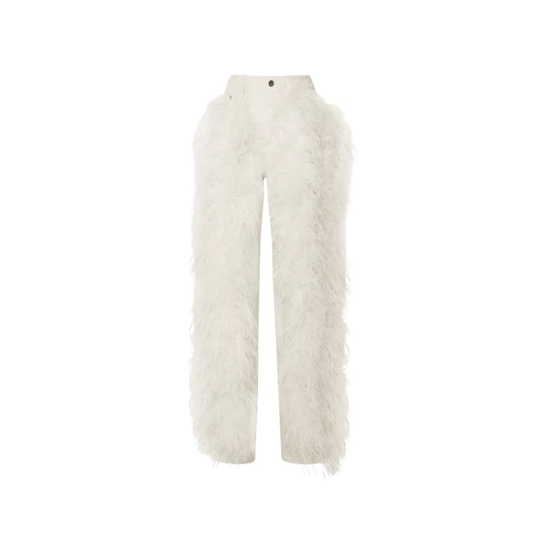 LAPOINTE Stretch Cotton Twill Denim Pant With Feathers - Ivory Pants - New York Luxury Fashion at Luxury Shoes 
