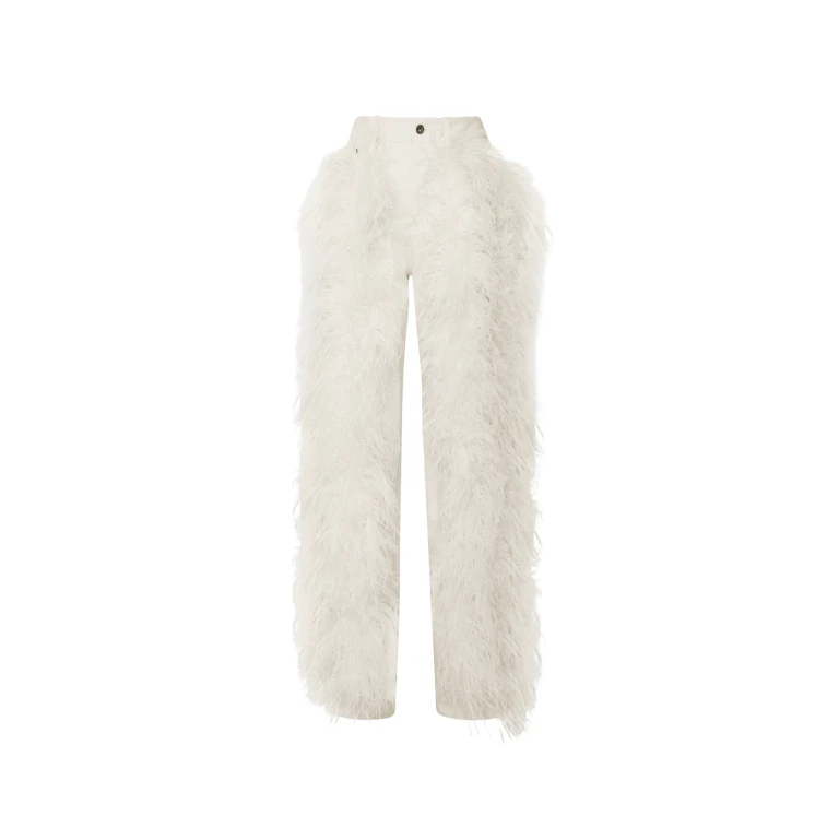 LAPOINTE Stretch Cotton Twill Denim Pant With Feathers - Ivory Pants - New York Luxury Fashion at Luxury Shoes 