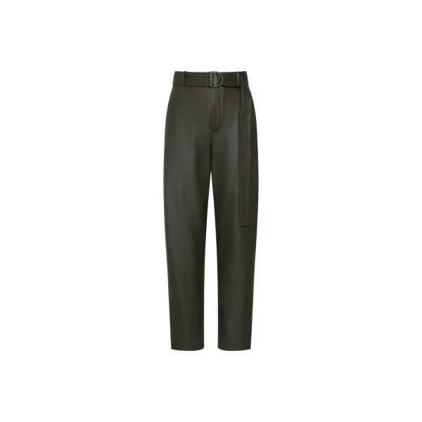 LAPOINTE Stretch Faux Leather Belted Tapered Trouser - Green Pants - New York Luxury Fashion at Luxury Shoes 