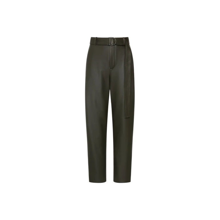 LAPOINTE Stretch Faux Leather Belted Tapered Trouser - Green Pants - New York Luxury Fashion at Luxury Shoes 