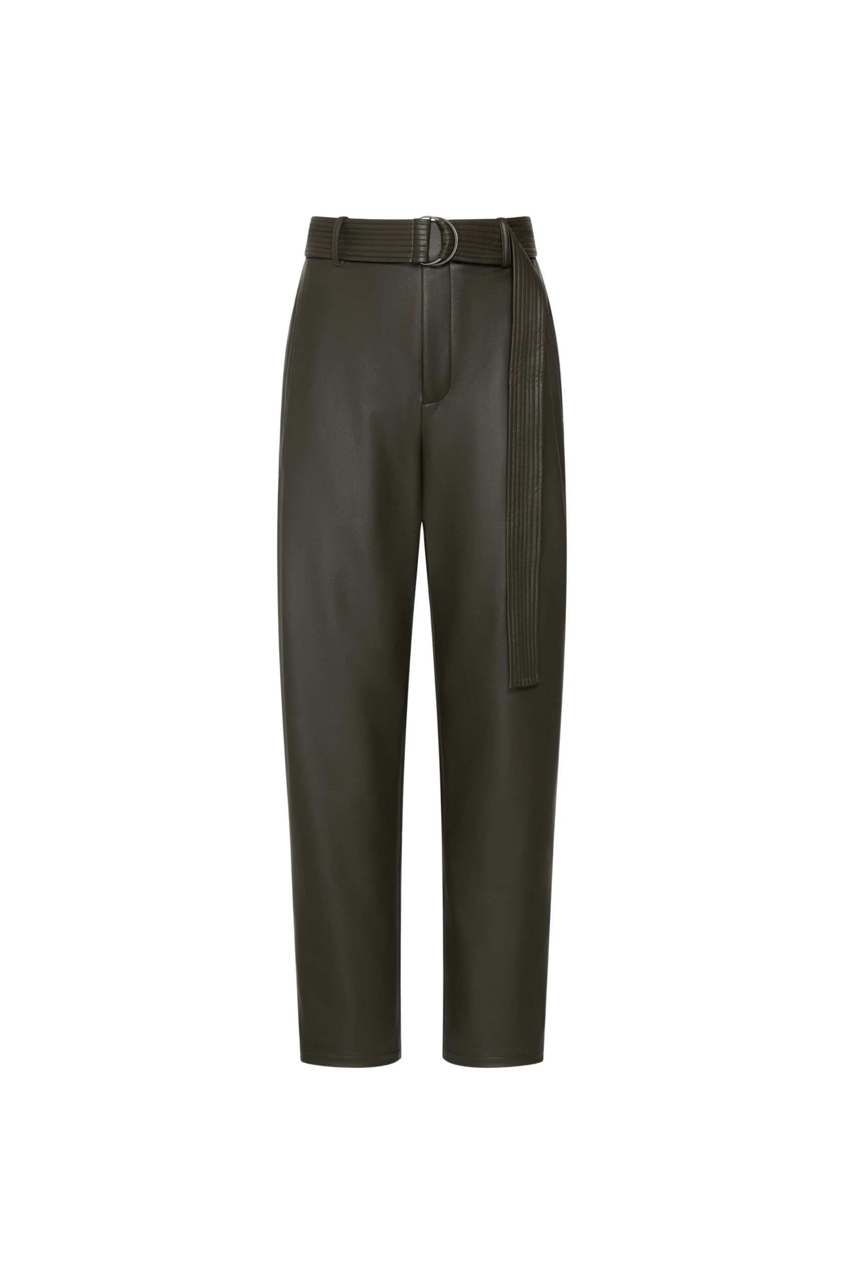LAPOINTE Stretch Faux Leather Belted Tapered Trouser - Green Pants - New York Luxury Fashion at Luxury Shoes 