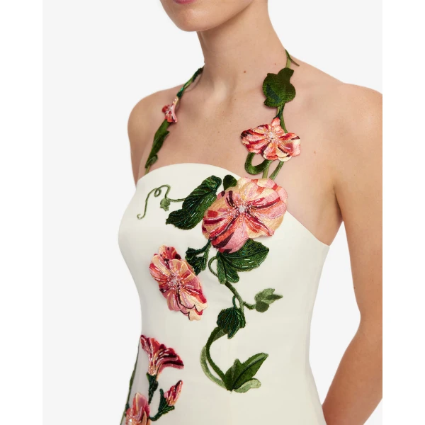 Leo Lin Ava Halterneck Appliqué Floral Bustier Maxi Dress - Leo Lin Dress - Australian Luxury Fashion - Shop at Luxury Shoes 