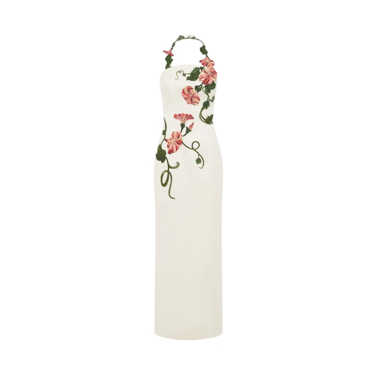 Leo Lin Ava Halterneck Appliqué Floral Bustier Maxi Dress - Leo Lin Dress - Australian Luxury Fashion - Shop at Luxury Shoes 
