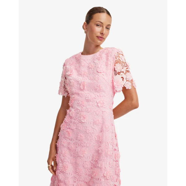 Leo Lin Caroline Lace Short Sleeves Midi Dress - Leo Lin Dress - Australian Luxury Fashion - Shop at Luxury Shoes 