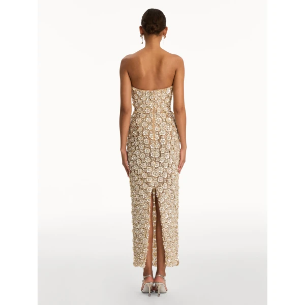 Oscar de la Renta Mother of Pearl Embroidered Column Gown - Dresses - American Luxury Evening Wear at Luxury Shoes 