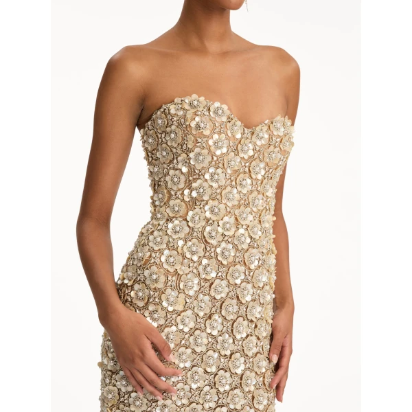 Oscar de la Renta Mother of Pearl Embroidered Column Gown - Dresses - American Luxury Evening Wear at Luxury Shoes 