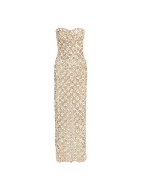 Oscar de la Renta Mother of Pearl Embroidered Column Gown - Dresses - American Luxury Evening Wear at Luxury Shoes 