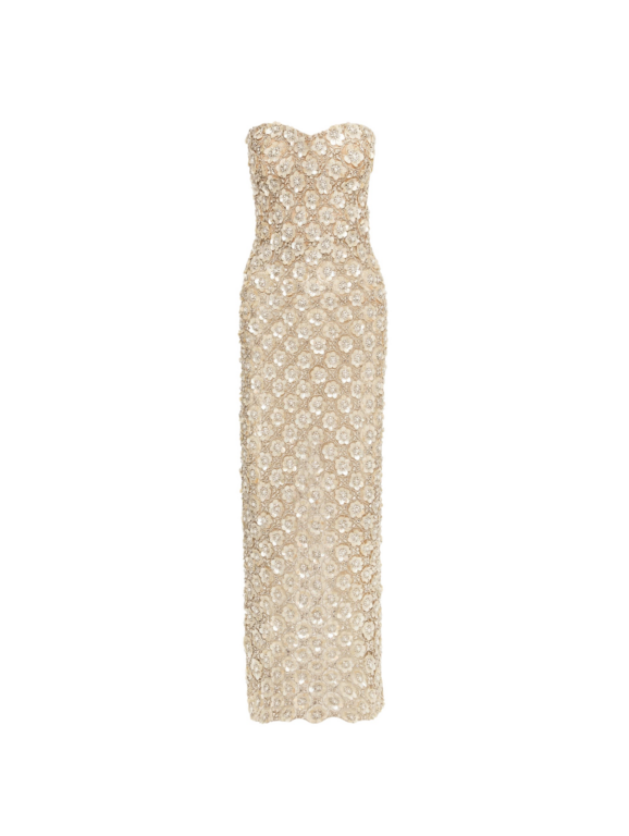 Oscar de la Renta Mother of Pearl Embroidered Column Gown - Dresses - American Luxury Evening Wear at Luxury Shoes 