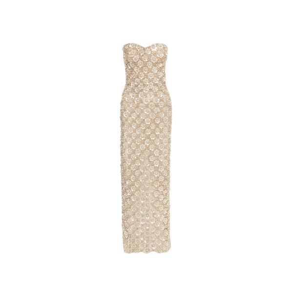 Oscar de la Renta Mother of Pearl Embroidered Column Gown - Dresses - American Luxury Evening Wear at Luxury Shoes 