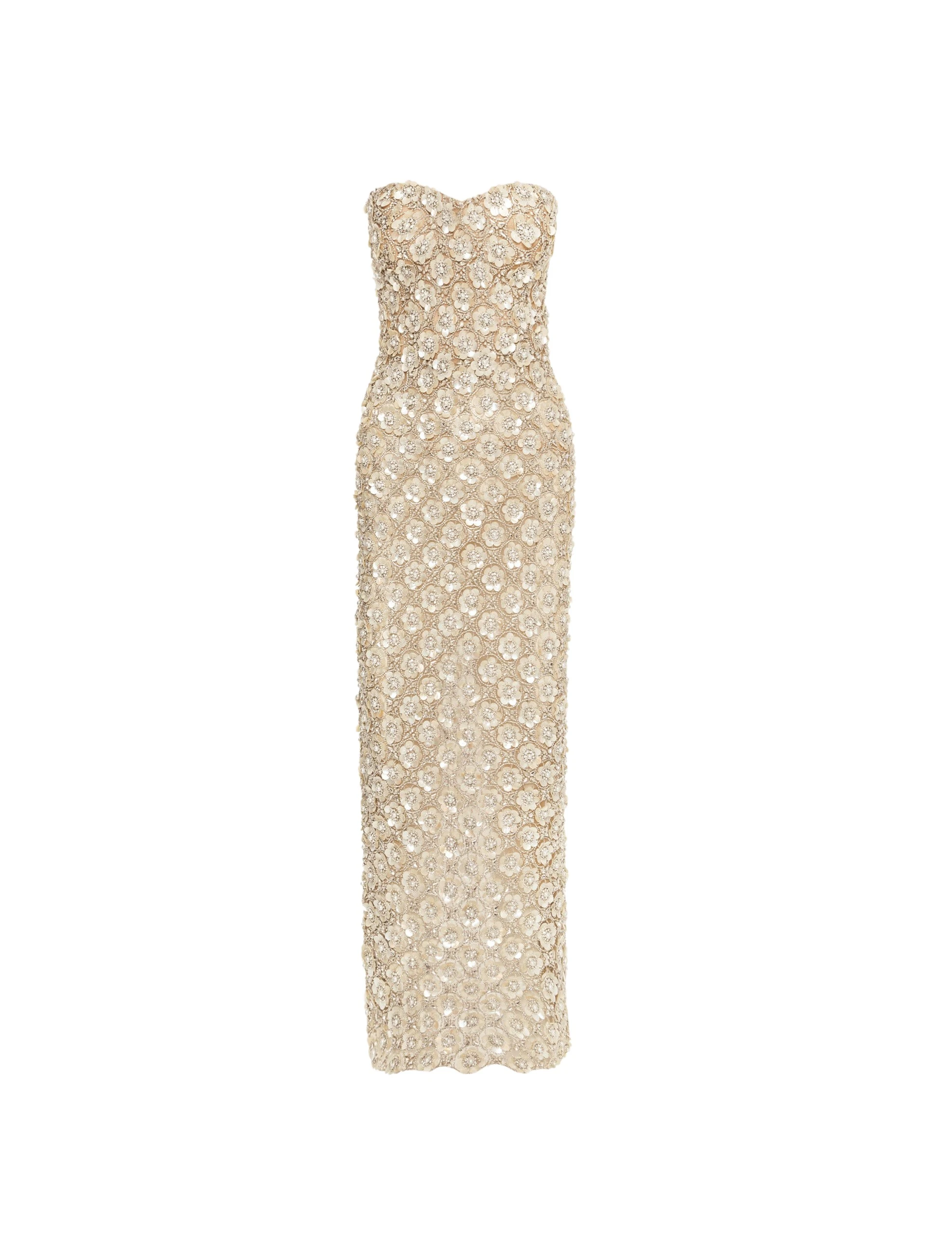 Mother of Pearl Embroidered Column Gown