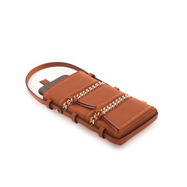 Nasha Mekraksavanich Pinto Phone Chain | Cognac - Nasha Brown - Architectural Luxury Bag at Luxury Shoes 