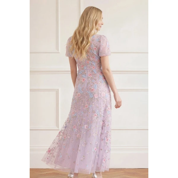 Needle & Thread Peony Bouquet Round Neck Ankle Gown - Clothing - British Luxury Embellished Dress at Luxury Shoes 
