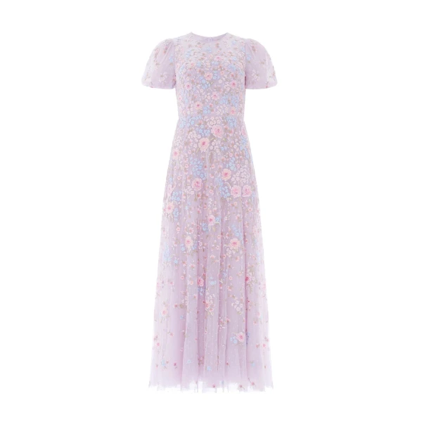 Needle & Thread Peony Bouquet Round Neck Ankle Gown - Clothing - British Luxury Embellished Dress at Luxury Shoes 