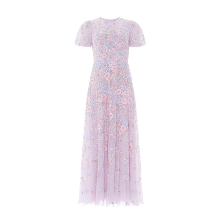 Needle & Thread Peony Bouquet Round Neck Ankle Gown - Clothing - British Luxury Embellished Dress at Luxury Shoes 