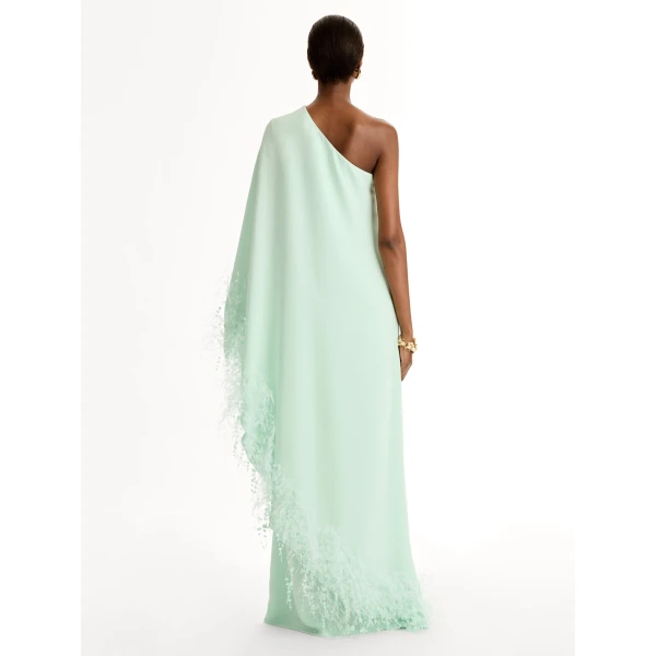 Oscar de la Renta Point d’Esprit Feather Embroidered Caftan - Dresses - American Luxury Evening Wear at Luxury Shoes 