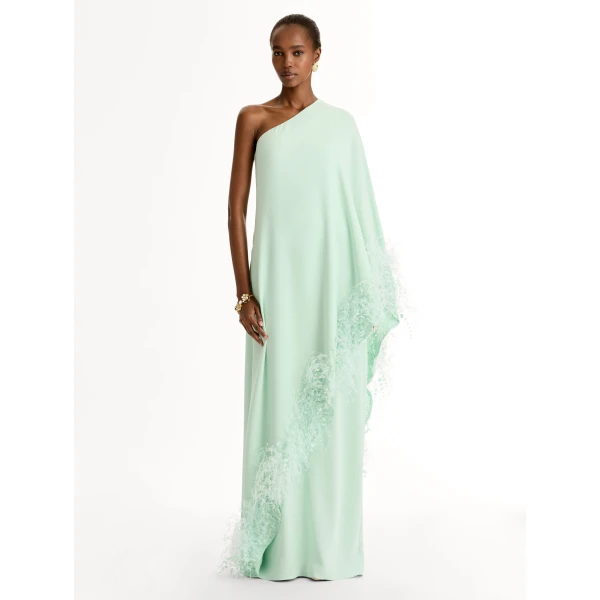 Oscar de la Renta Point d’Esprit Feather Embroidered Caftan - Dresses - American Luxury Evening Wear at Luxury Shoes 