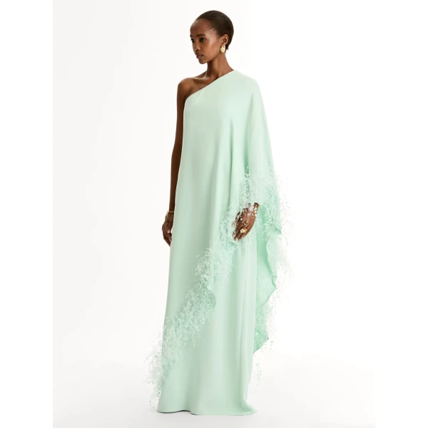 Oscar de la Renta Point d’Esprit Feather Embroidered Caftan - Dresses - American Luxury Evening Wear at Luxury Shoes 