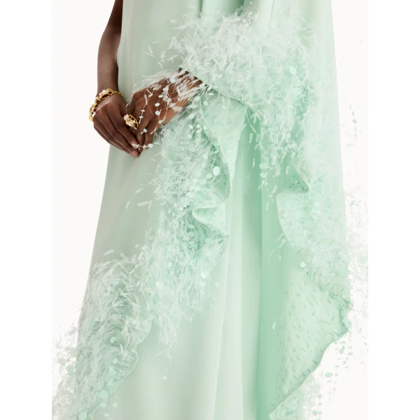 Oscar de la Renta Point d’Esprit Feather Embroidered Caftan - Dresses - American Luxury Evening Wear at Luxury Shoes 